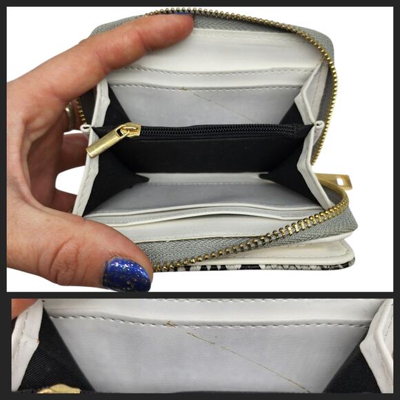 Faux Snake Wallet Black White Gray Python Zip Around Coin Gold Small Compact - Picture 8 of 8